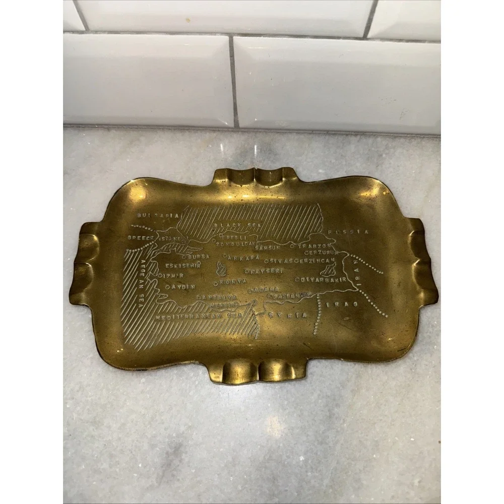 VTG SULEYMAN DONDURMACI ANKARAHAMMERED BRASS TRAY TURKEY TURKISH MAP DENIZ OLA51